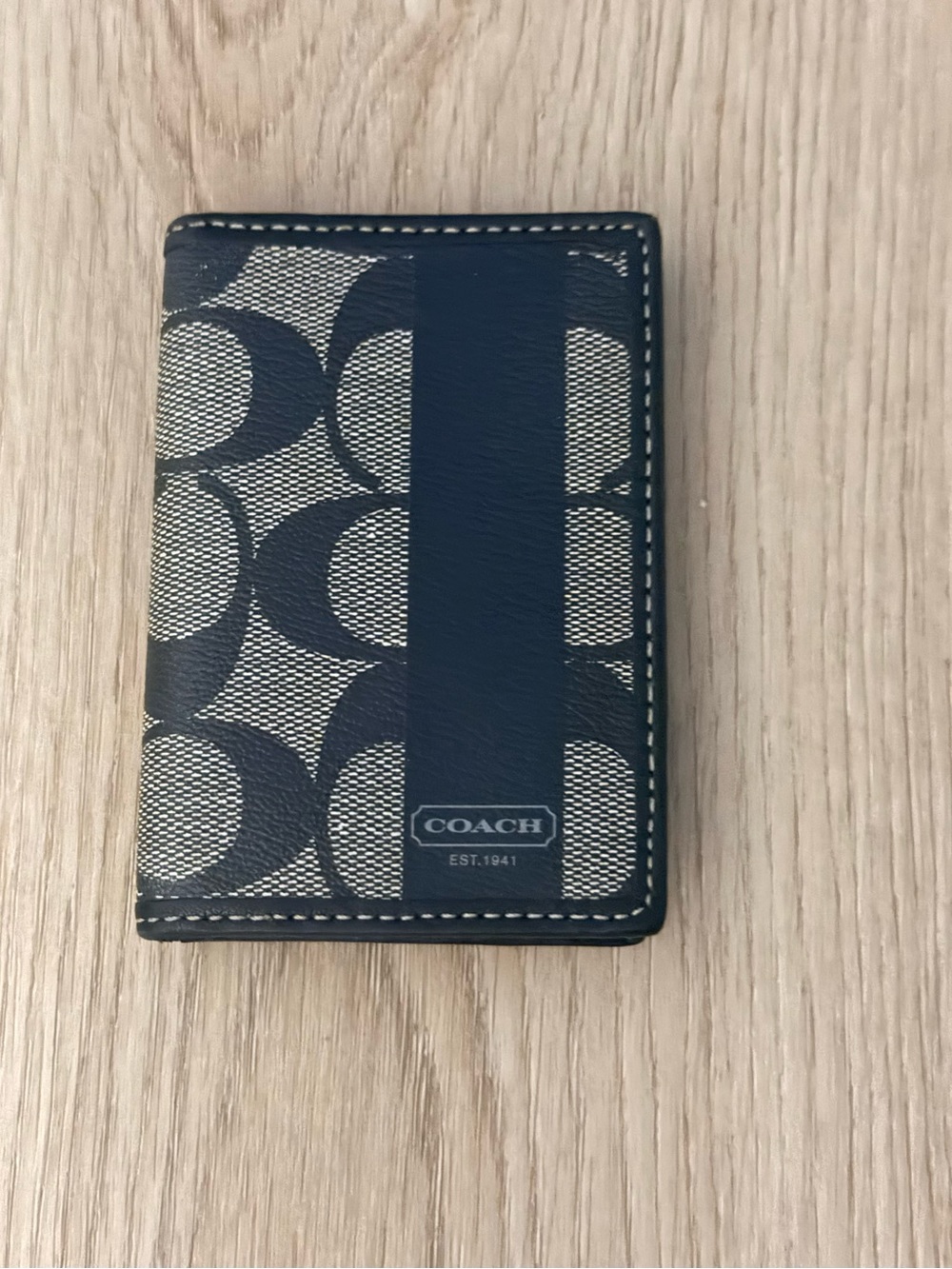 Coach Black/Grey Signature Stripe Card Holder
